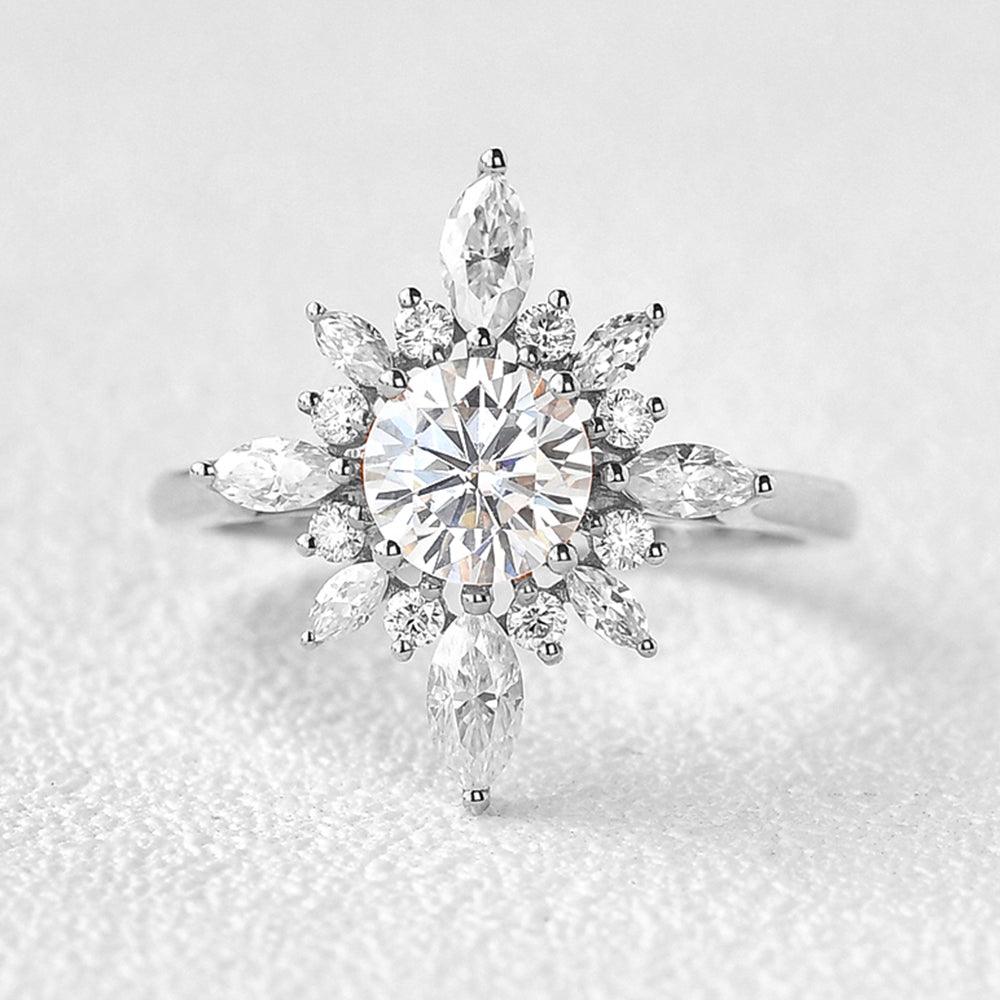 0.7 CT Round Moissanite Diamond Cluster Halo Engagement Ring
