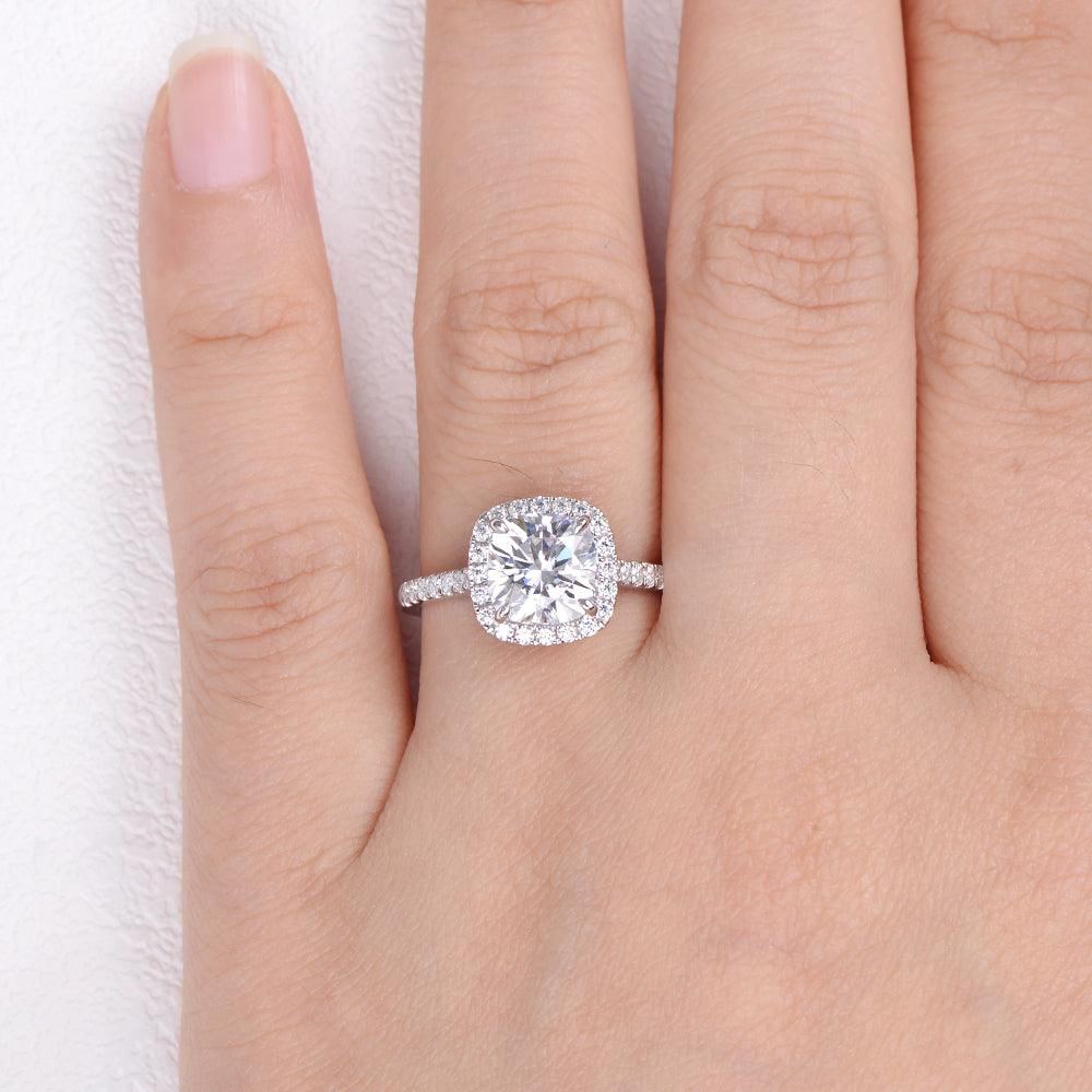 1.8 CT Cushion Moissanite Diamond Halo Engagement Ring