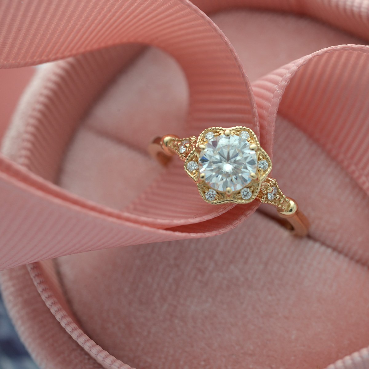 0.55 CT Round Moissanite Diamond Vintage Engagement Ring