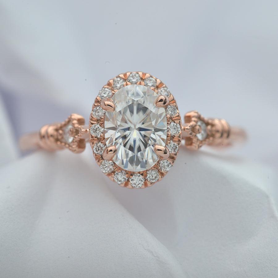 1.91 CT Oval Moissanite Diamond Halo Engagement Ring