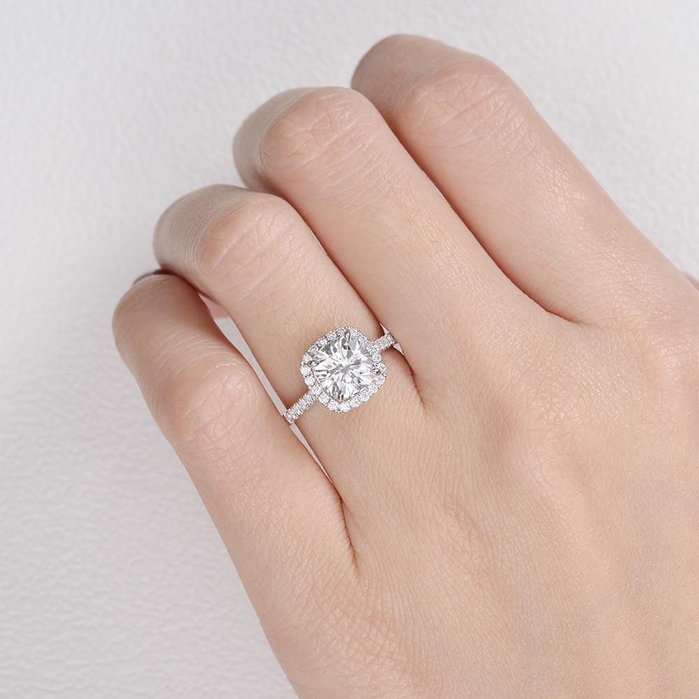 1.8 CT Cushion Moissanite Diamond Halo Engagement Ring