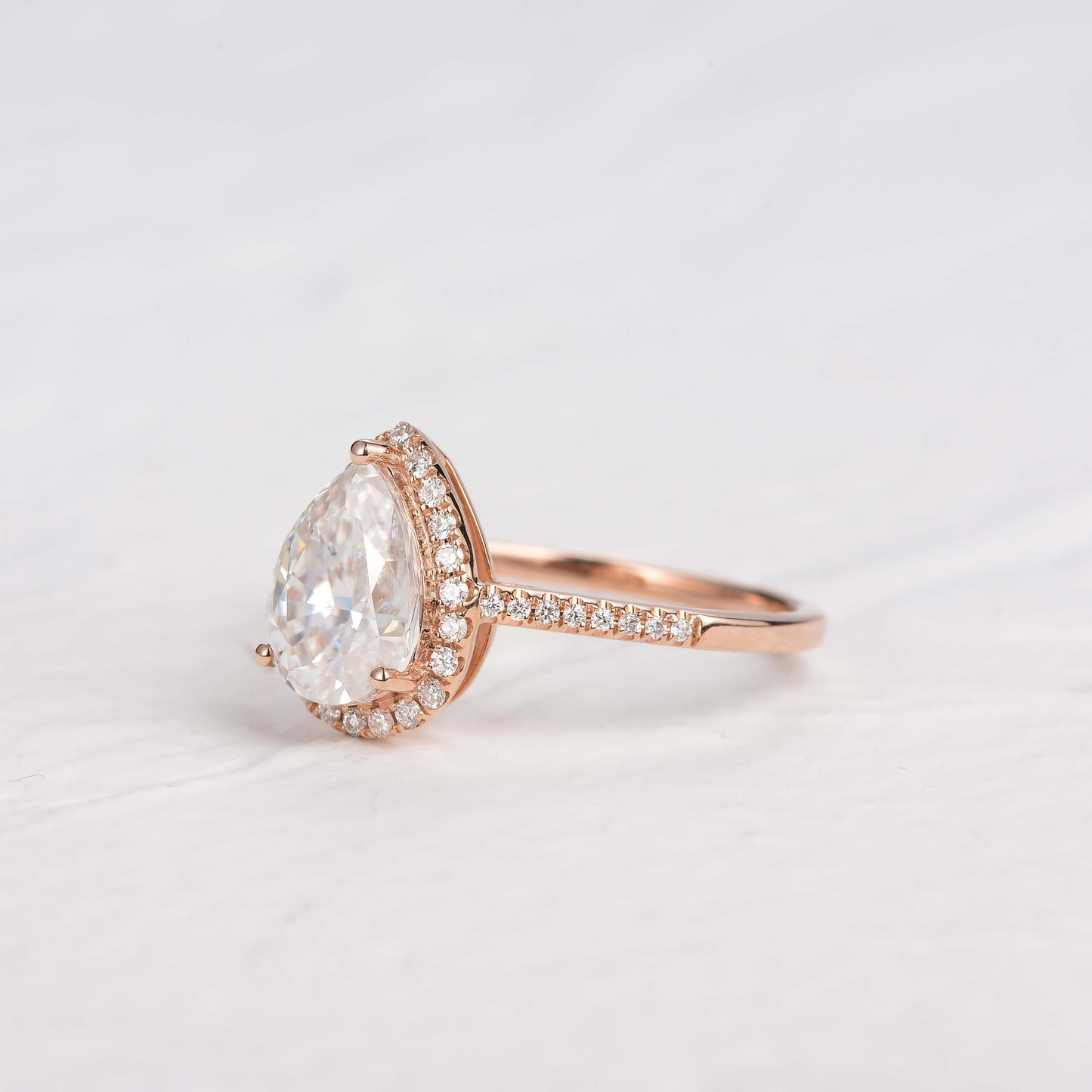 1.25 CT Pear Moissanite Diamond Halo Engagement Ring