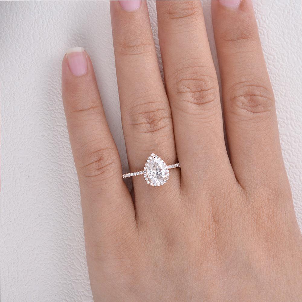 1.25 CT Pear Moissanite Diamond Halo Engagement Ring