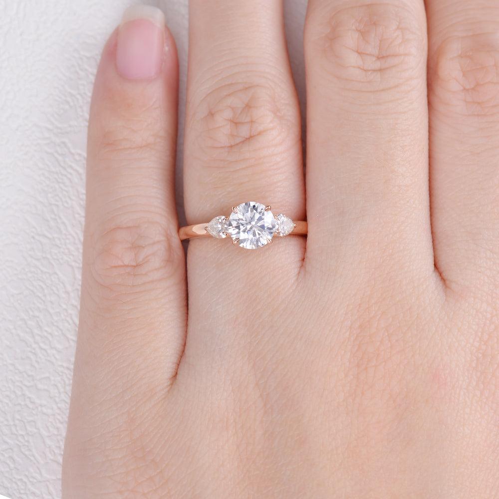 1.35 CT Round Moissanite Diamond Three Stones Engagement Ring