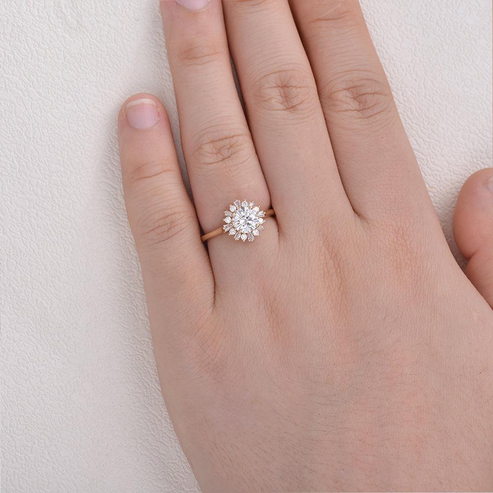 1.0 CT Round Moissanite Diamond Cluster Halo Engagement Ring