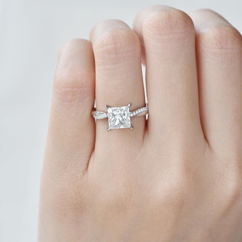 1.75 CT Princess Moissanite Diamond Solitaire Engagement Ring