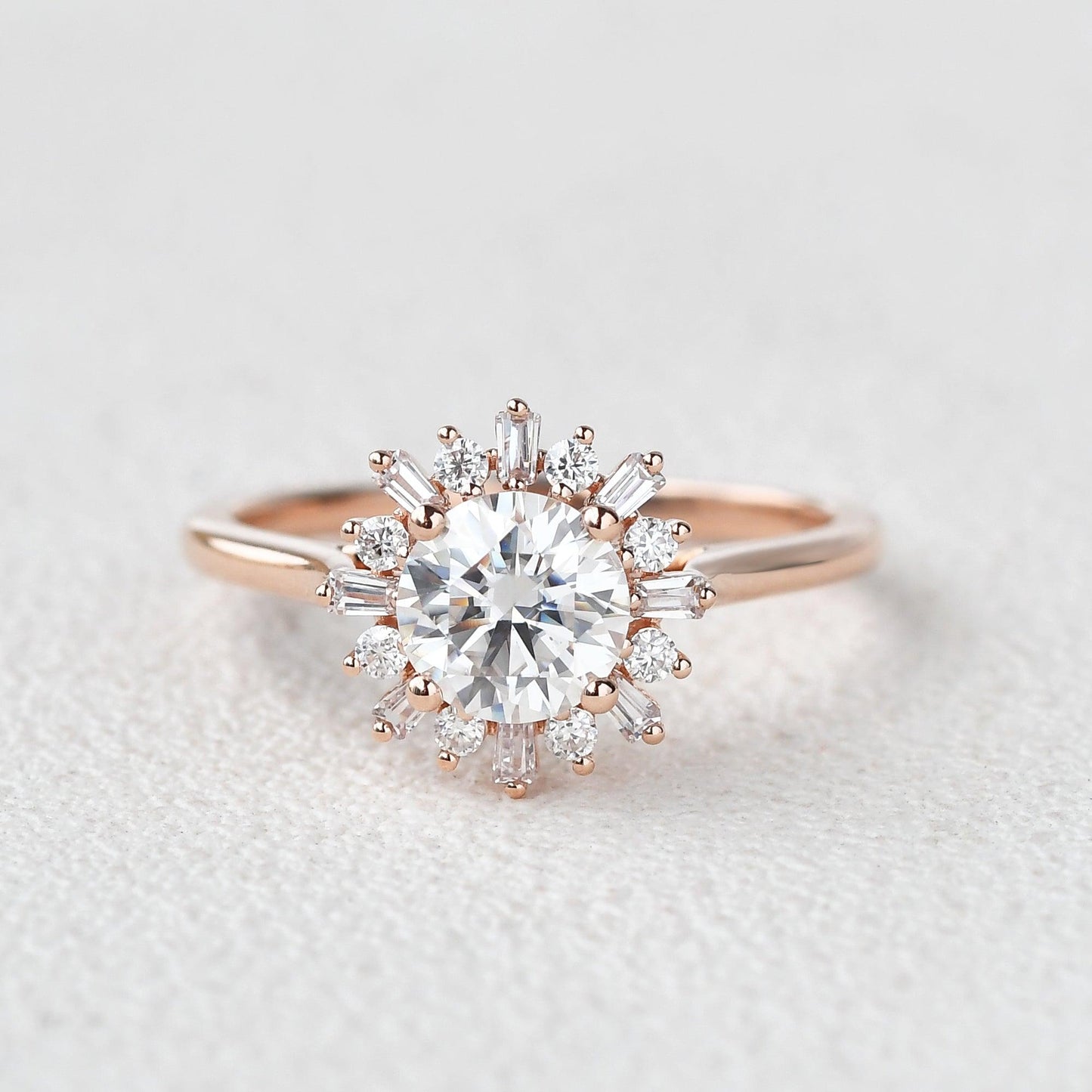 1.0 CT Round Moissanite Diamond Cluster Halo Engagement Ring