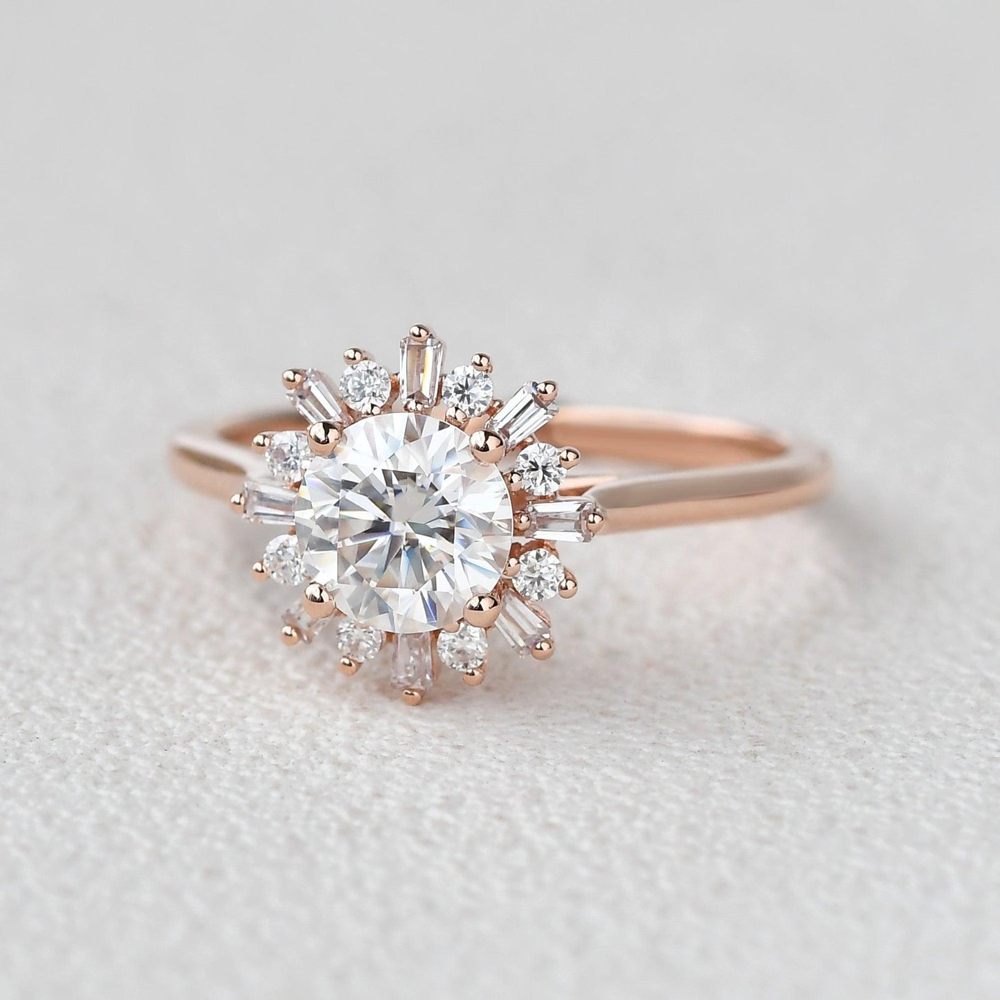 1.0 CT Round Moissanite Diamond Cluster Halo Engagement Ring