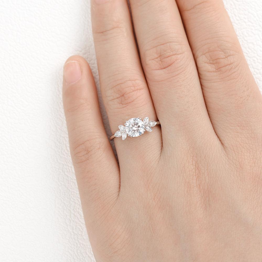 1.0 CT Round Moissanite Diamond Cluster Engagement Ring