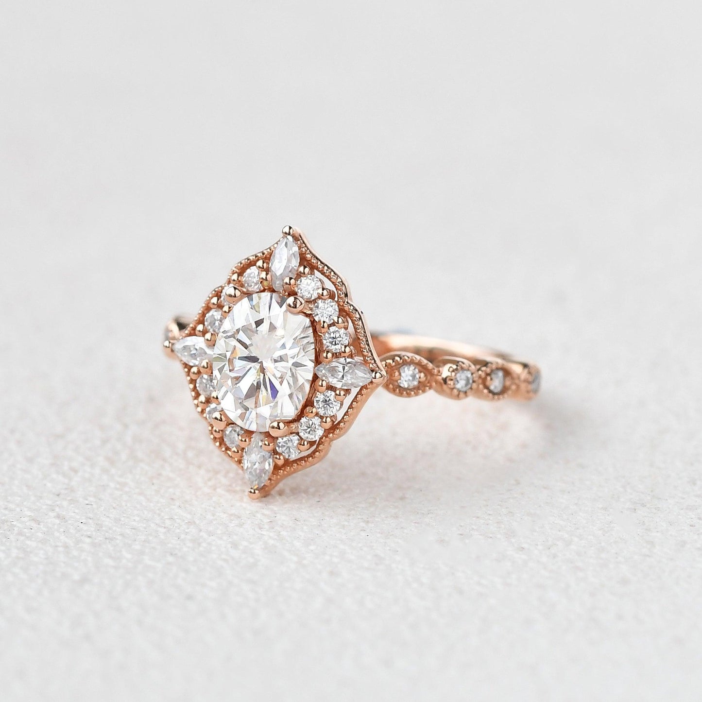 0.94 CT Oval Moissanite Diamond Vintage Halo Engagement Ring