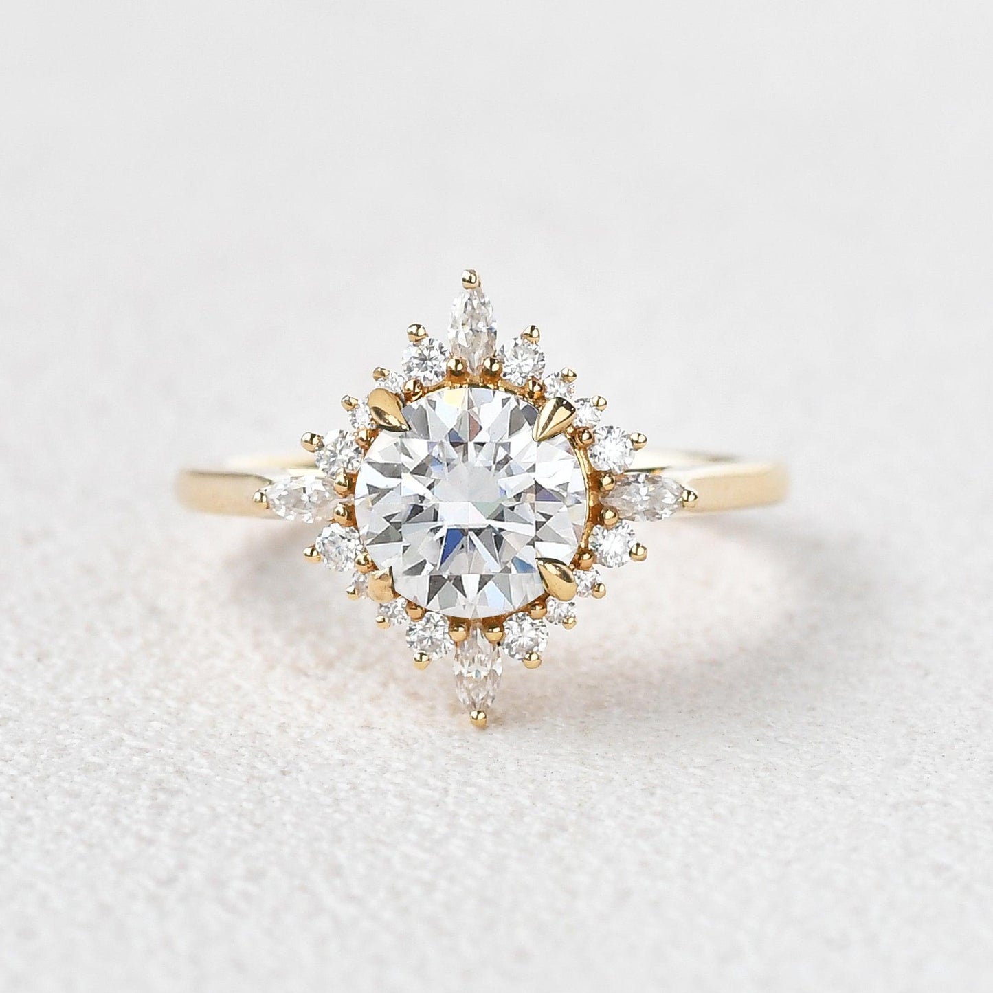 1.8 CT Round Moissanite Diamond Halo Engagement Ring
