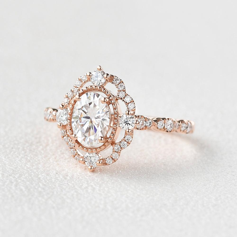 1.33 CT Oval Moissanite Diamond Cluster Engagement Ring