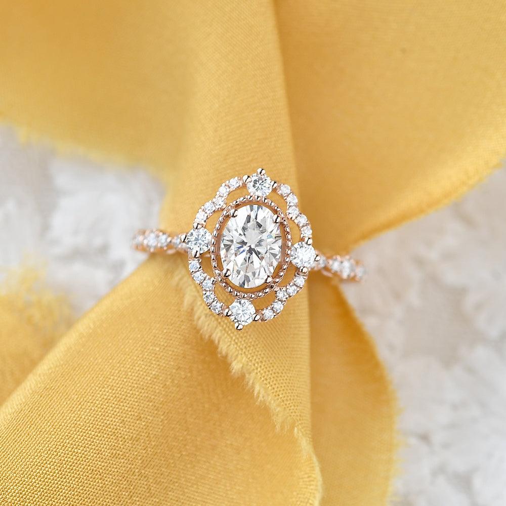 1.33 CT Oval Moissanite Diamond Cluster Engagement Ring