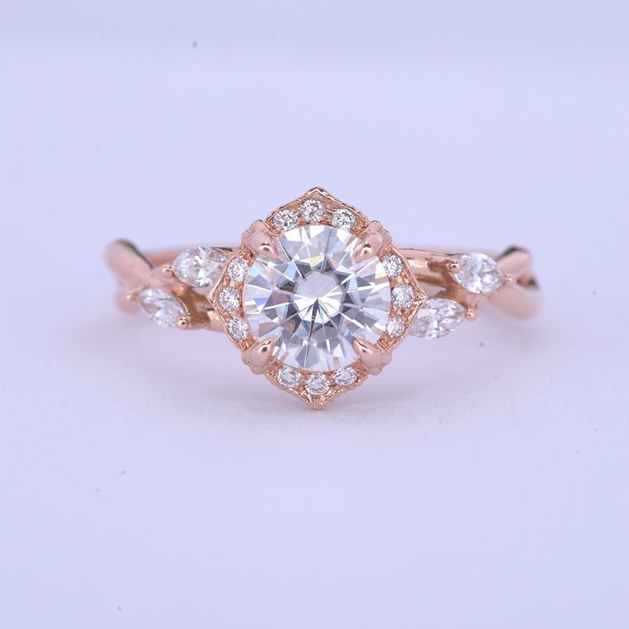1.0 CT Round Moissanite Diamond Vintage Engagement Ring