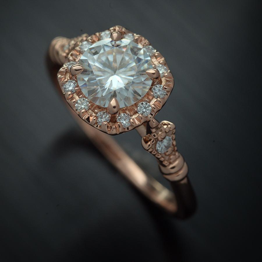 1.1 CT Round Moissanite Diamond Vintage Halo Engagement Ring
