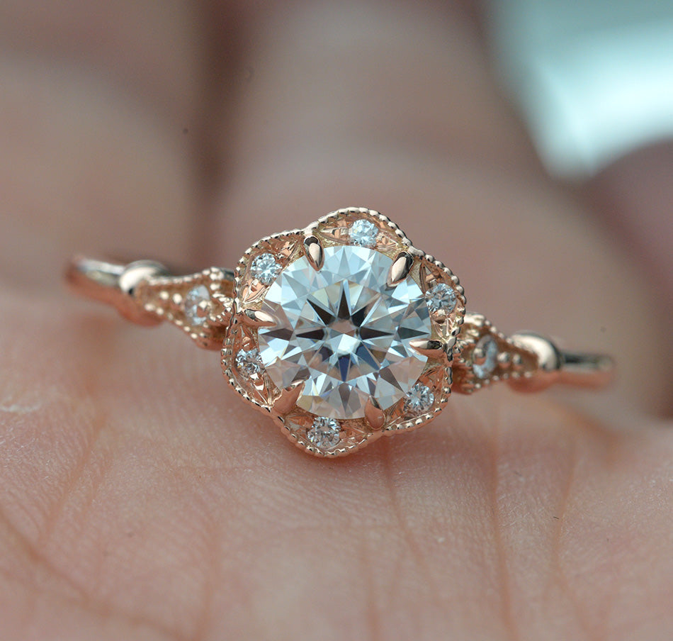 0.55 CT Round Moissanite Diamond Vintage Engagement Ring