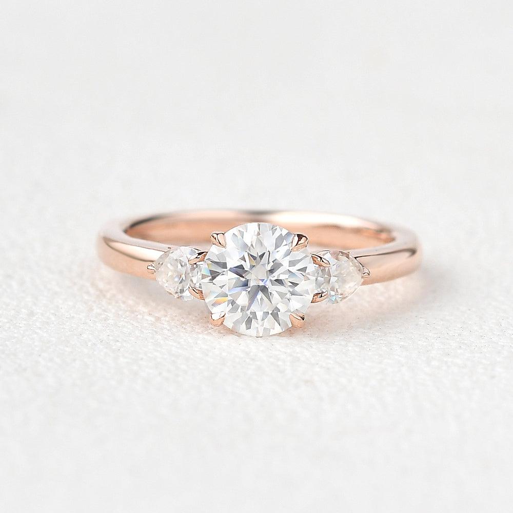 1.35 CT Round Moissanite Diamond Three Stones Engagement Ring