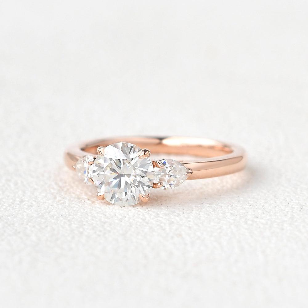 1.35 CT Round Moissanite Diamond Three Stones Engagement Ring