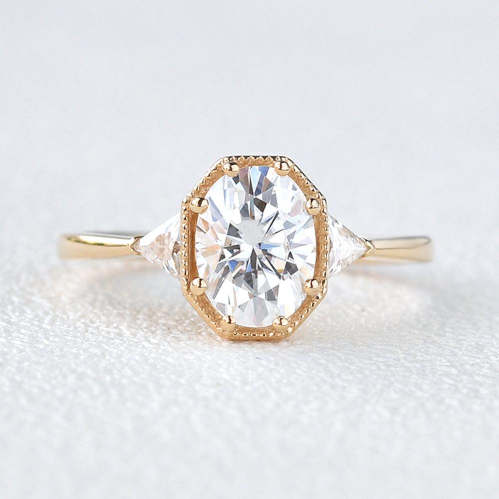 1.33 CT Oval Moissanite Diamond Three Stones Engagement Ring