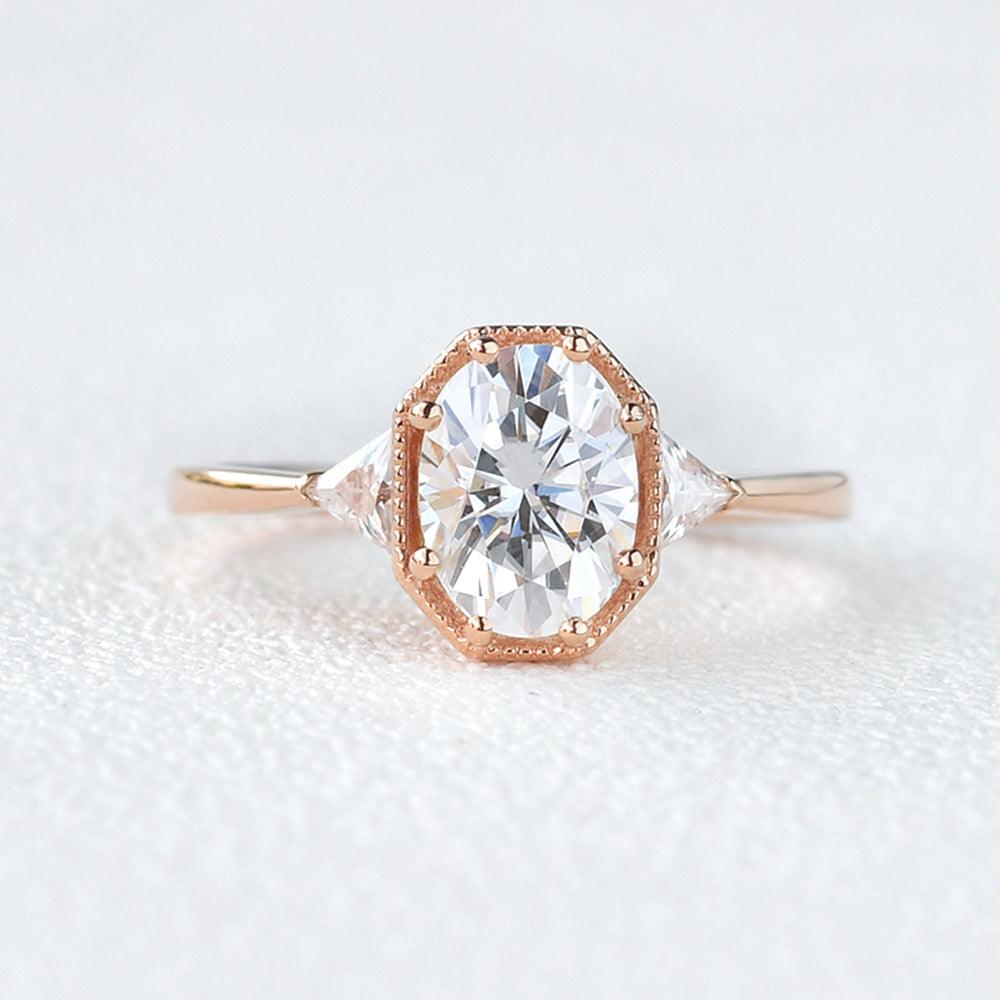 1.33 CT Oval Moissanite Diamond Three Stones Engagement Ring