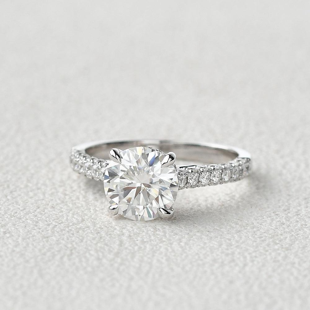 3.2 CT Round Moissanite Diamond Hidden Halo Engagement Ring