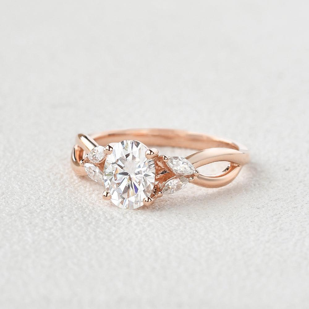 1.33 CT Oval Moissanite Diamond Art Deco Engagement Ring