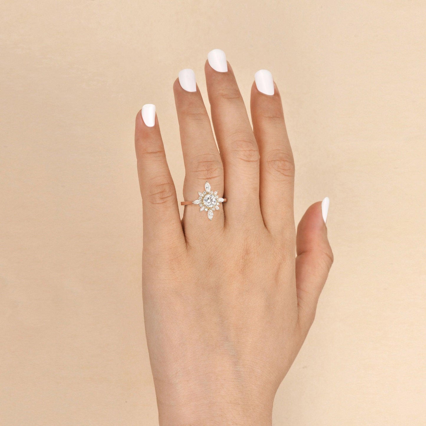 0.7 CT Round Moissanite Diamond Cluster Halo Engagement Ring