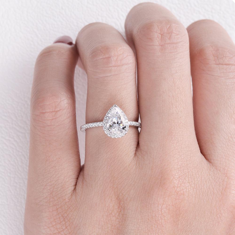 1.25 CT Pear Moissanite Diamond Halo Engagement Ring