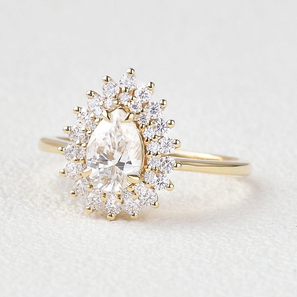0.75 CT Pear Moissanite Diamond Double Halo Engagement Ring