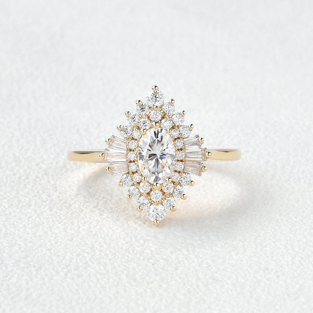 0.43 CT Oval Moissanite Diamond Ballerina Engagement Ring