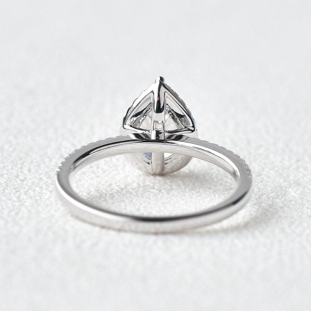 1.25 CT Pear Moissanite Diamond Halo Engagement Ring