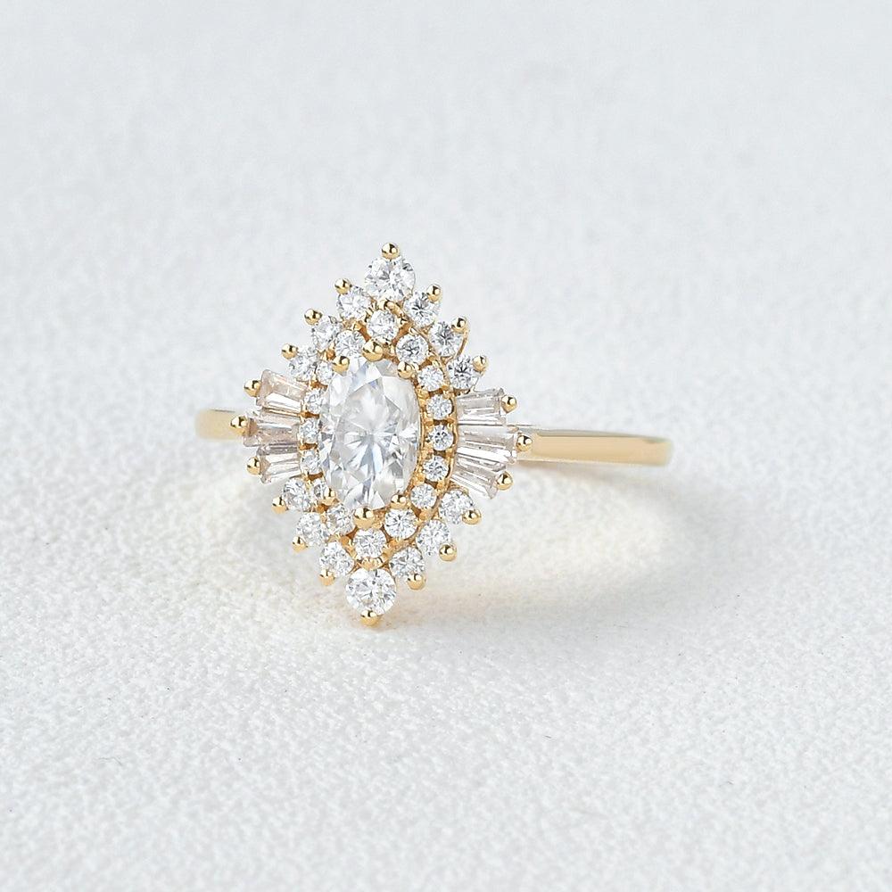 0.43 CT Oval Moissanite Diamond Ballerina Engagement Ring