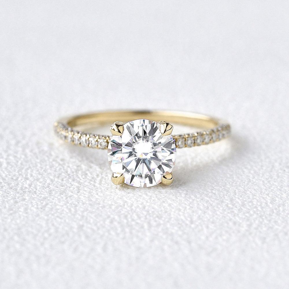 3.2 CT Round Moissanite Diamond Hidden Halo Engagement Ring