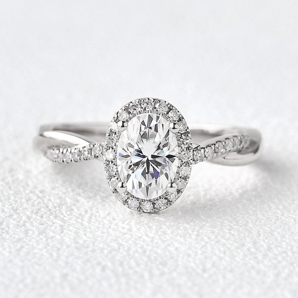 1.33 CT Oval Moissanite Diamond Halo Engagement Ring