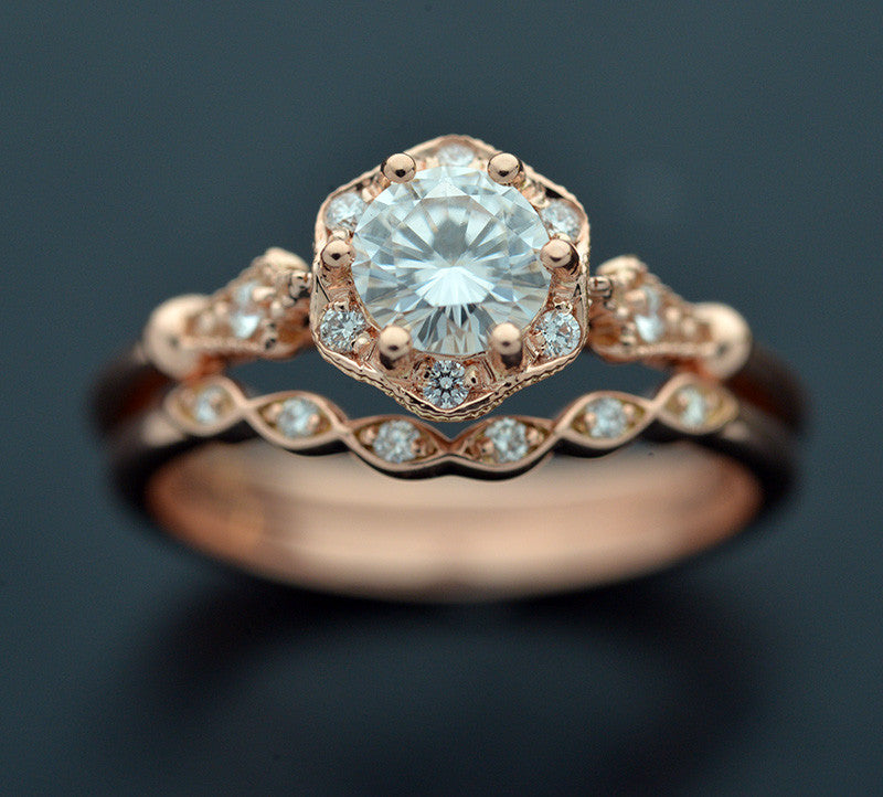 0.55 CT Round Moissanite Diamond Vintage Engagement Ring