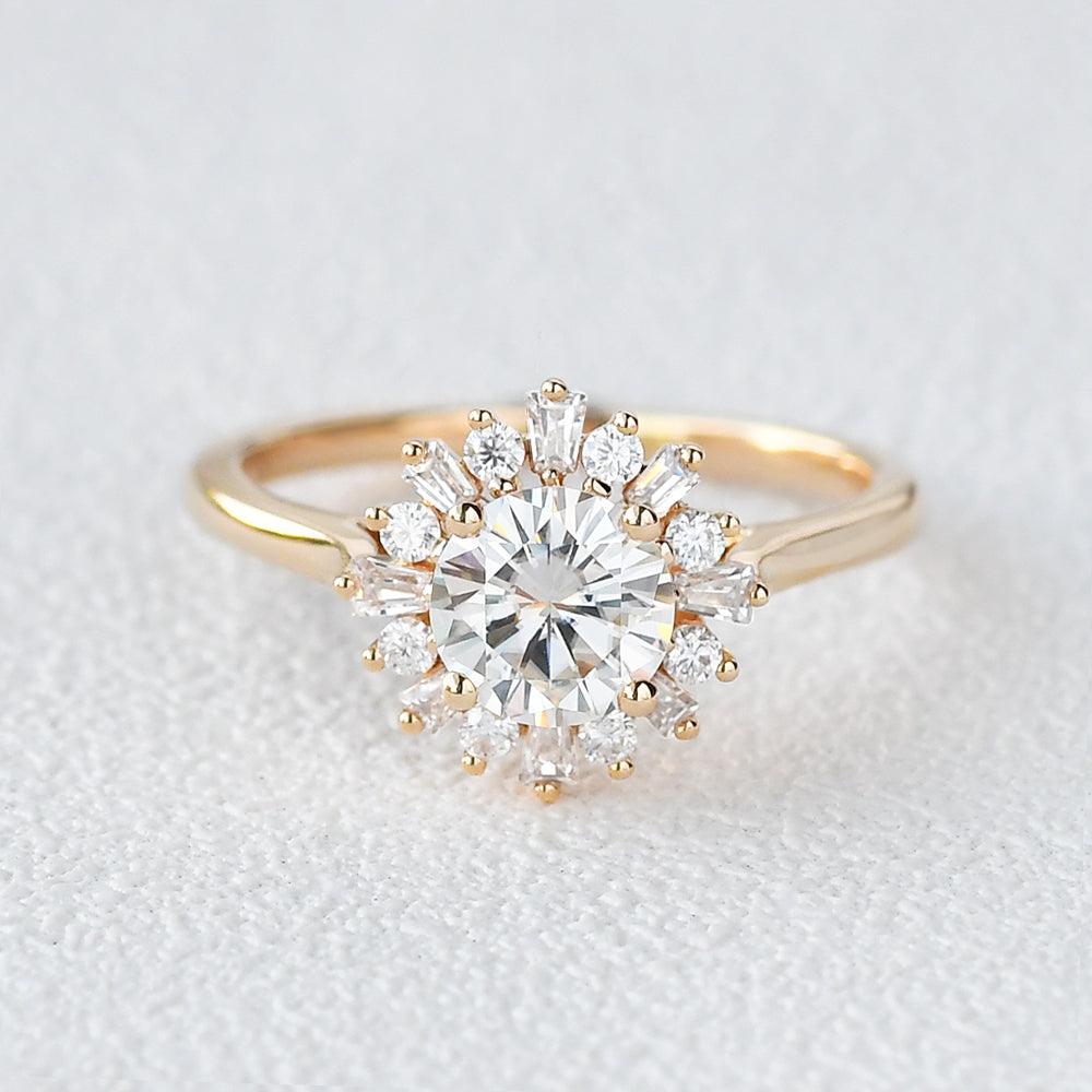1.0 CT Round Moissanite Diamond Cluster Halo Engagement Ring