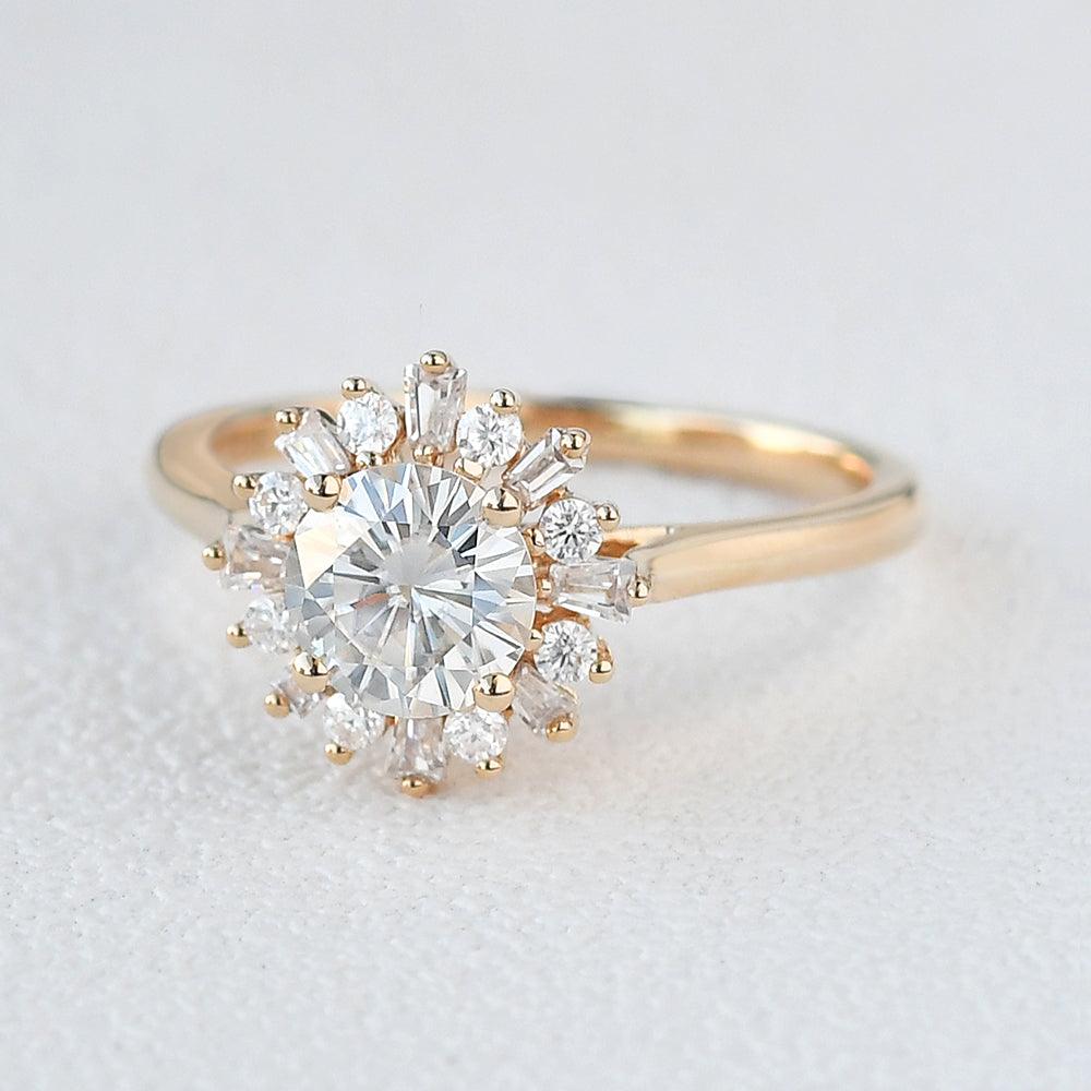 1.0 CT Round Moissanite Diamond Cluster Halo Engagement Ring