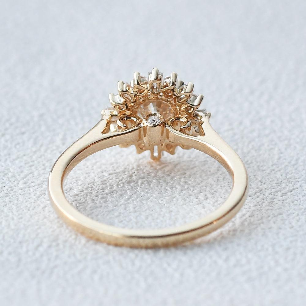 1.0 CT Round Moissanite Diamond Cluster Halo Engagement Ring
