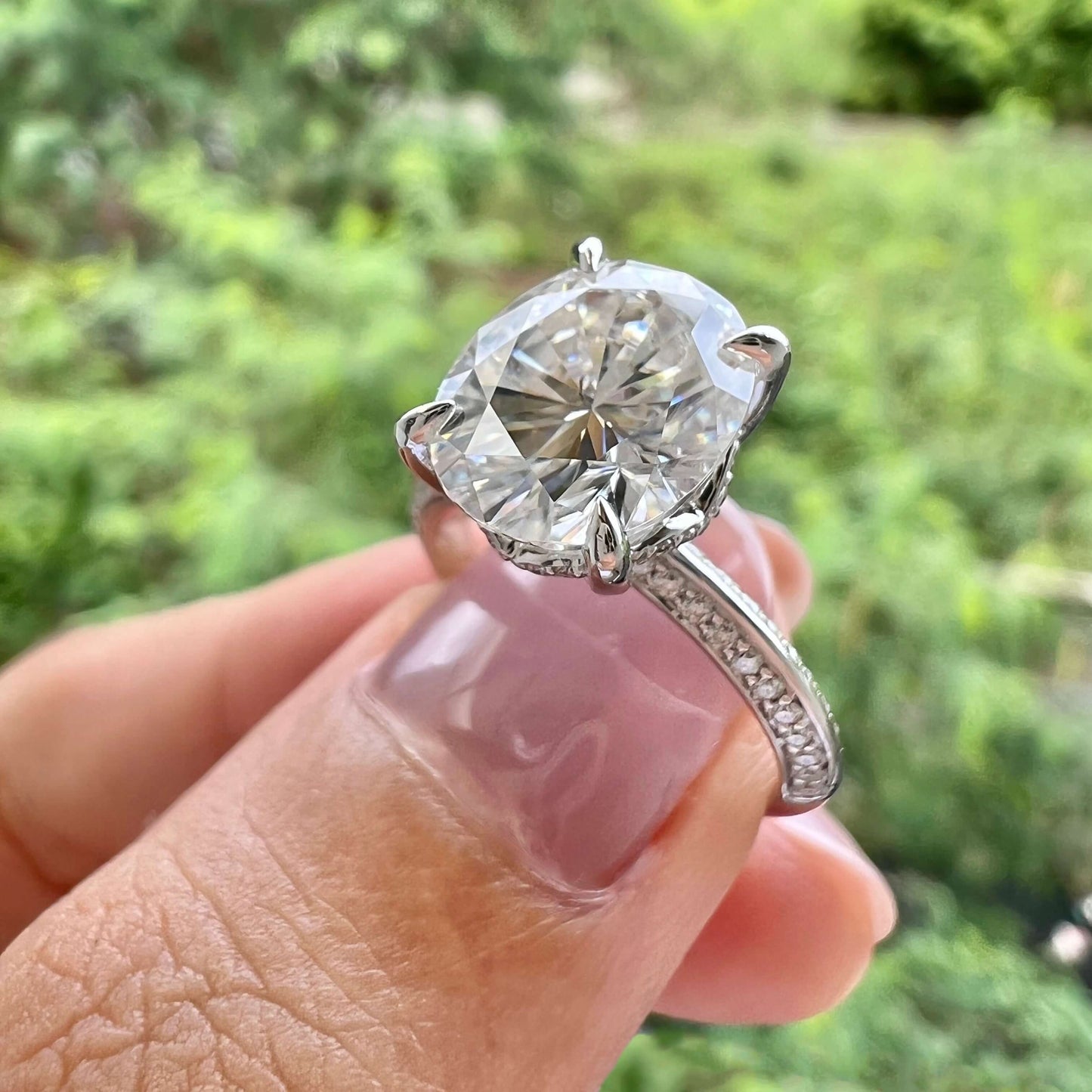 5.18 CT Oval Moissanite Diamond Hidden Halo Engagement Ring