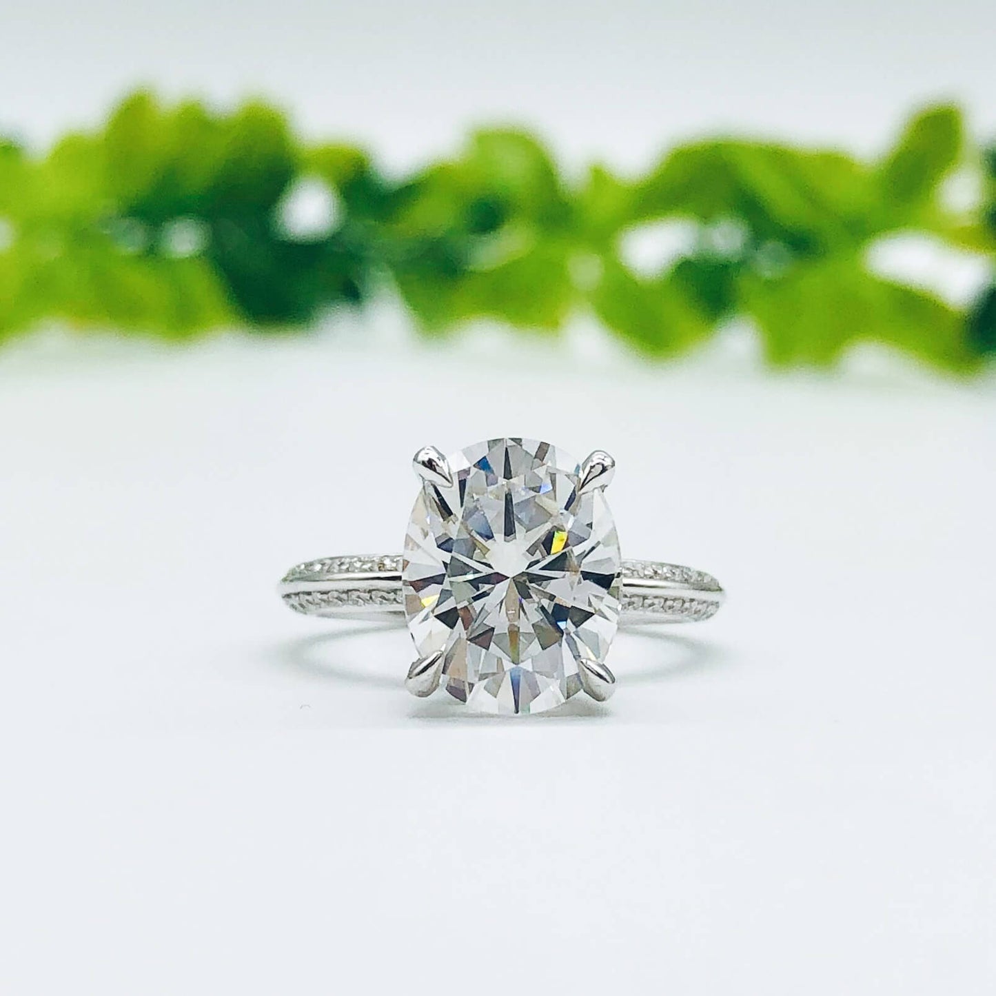 5.18 CT Oval Moissanite Diamond Hidden Halo Engagement Ring