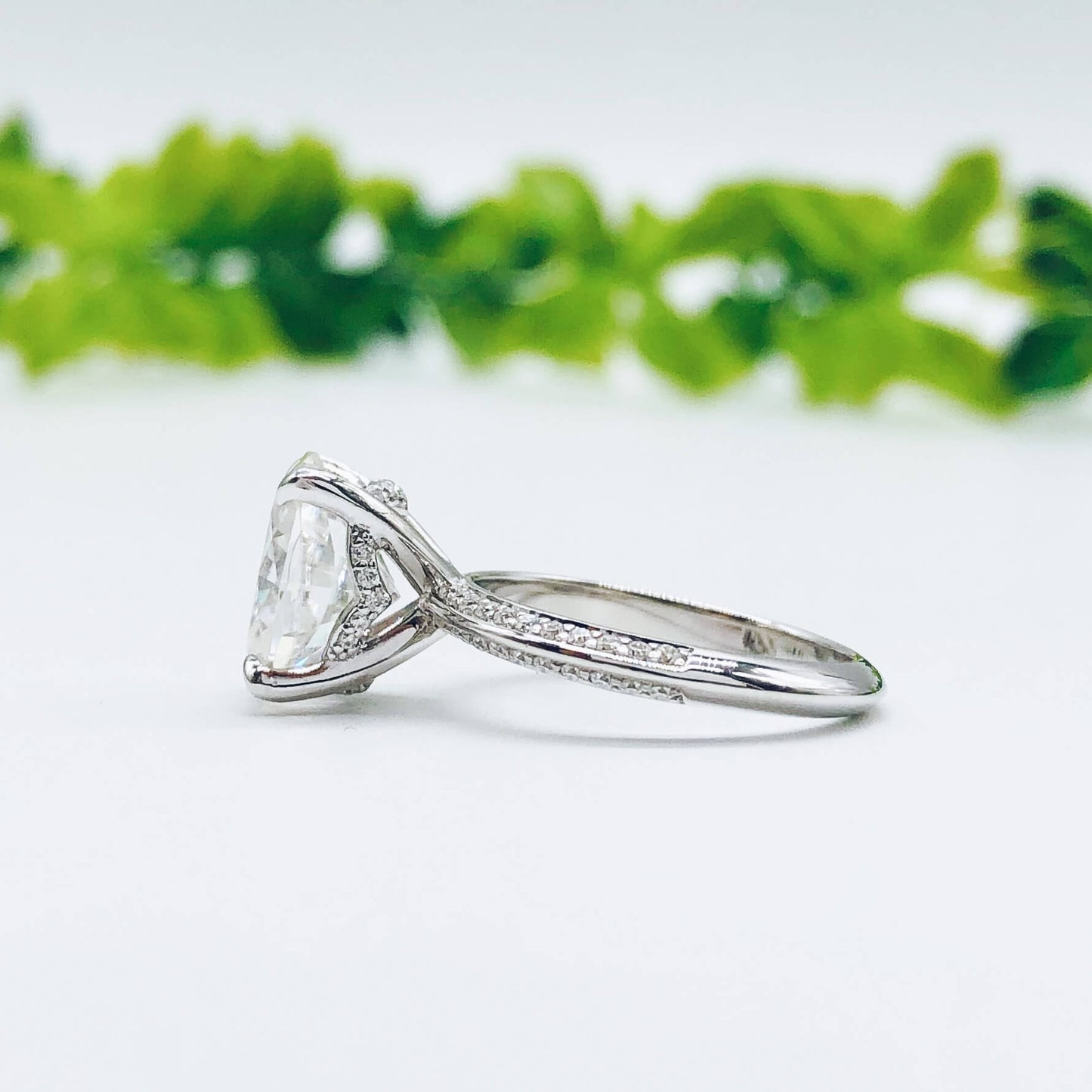 5.18 CT Oval Moissanite Diamond Hidden Halo Engagement Ring