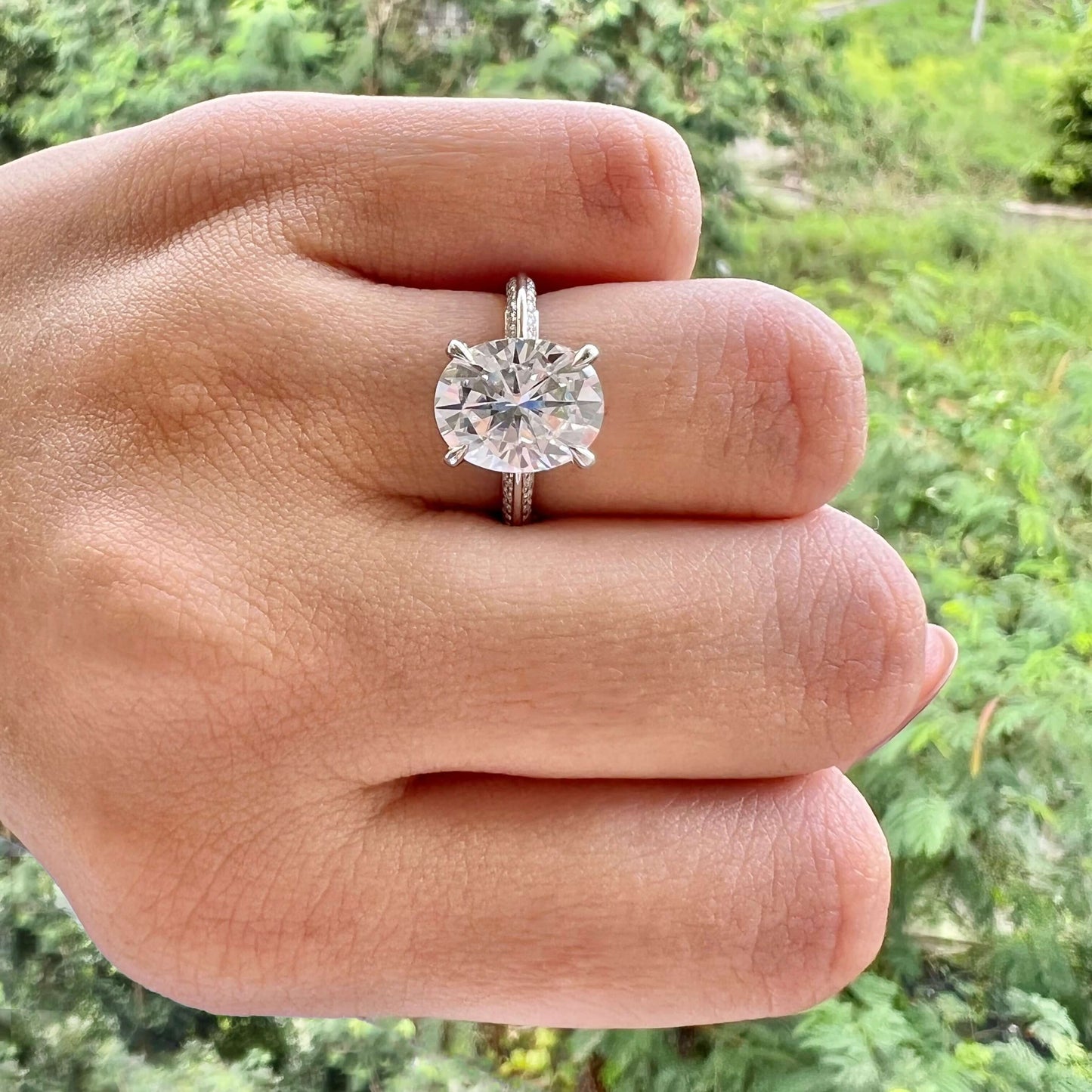 5.18 CT Oval Moissanite Diamond Hidden Halo Engagement Ring