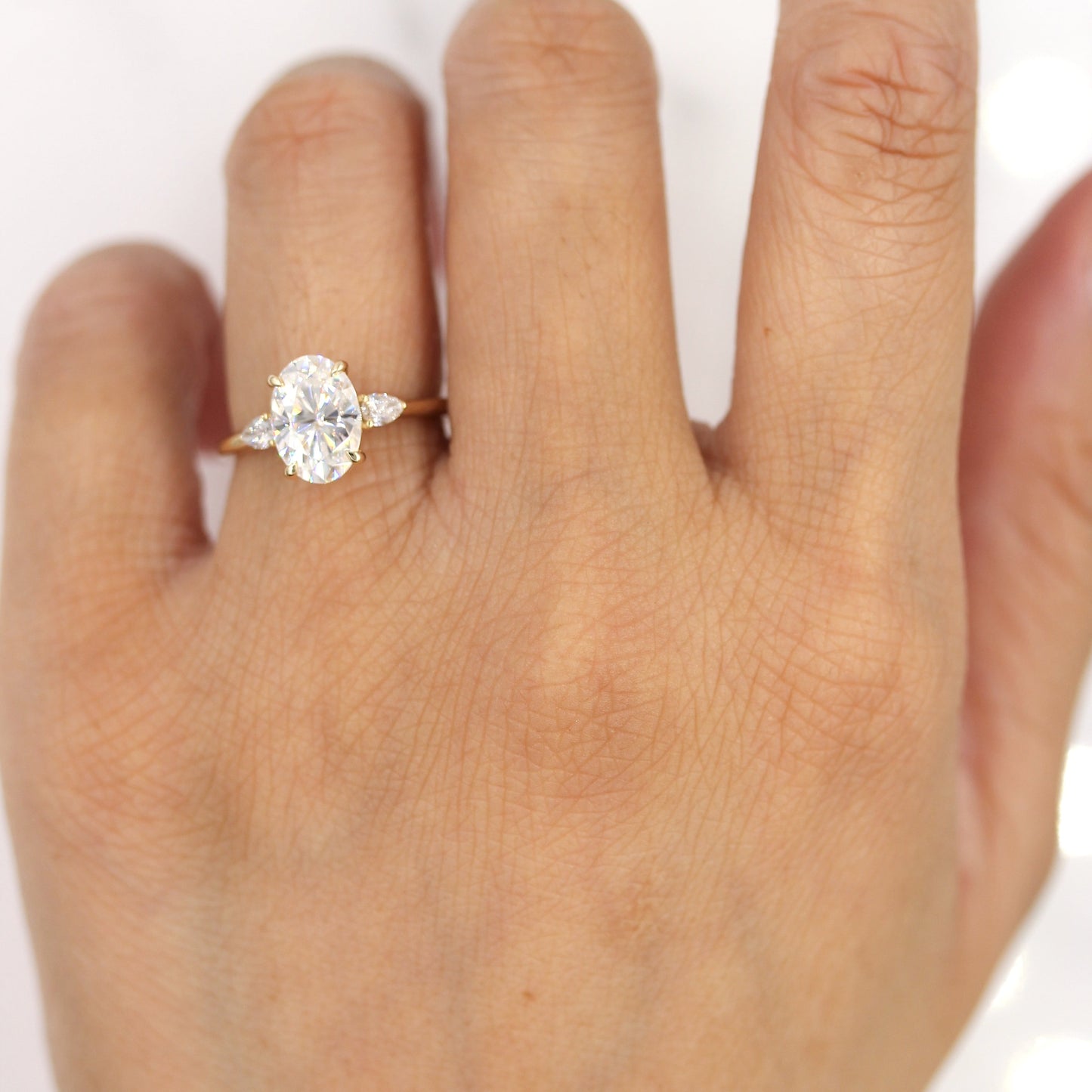 3.75 CT Oval Moissanite Diamond Three Stones Engagement Ring
