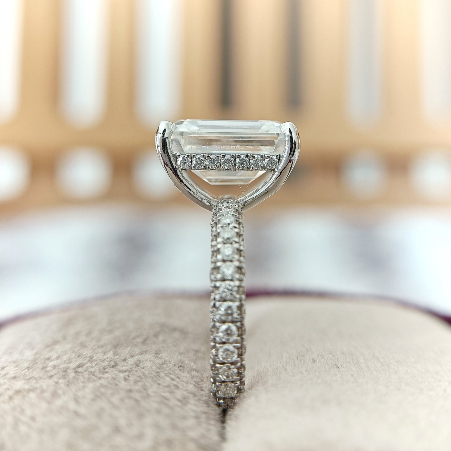 4.10 CT Emerald Cut Moissanite Diamond Pave Engagement Ring