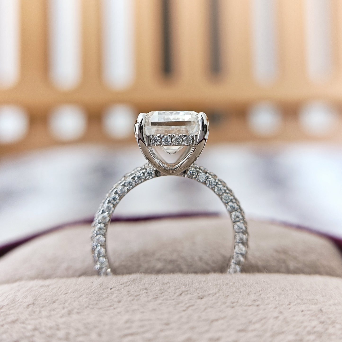 4.10 CT Emerald Cut Moissanite Diamond Pave Engagement Ring
