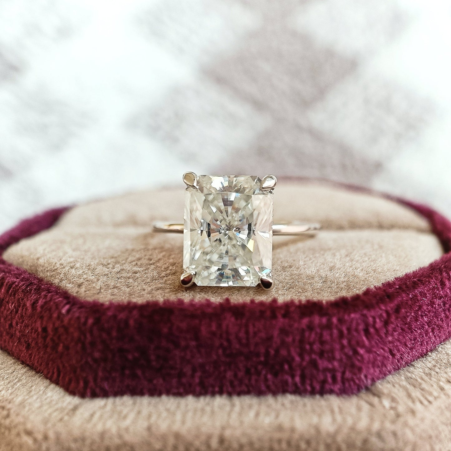 3.55 CT Elongated Radiant Moissanite Diamond Engagement Ring