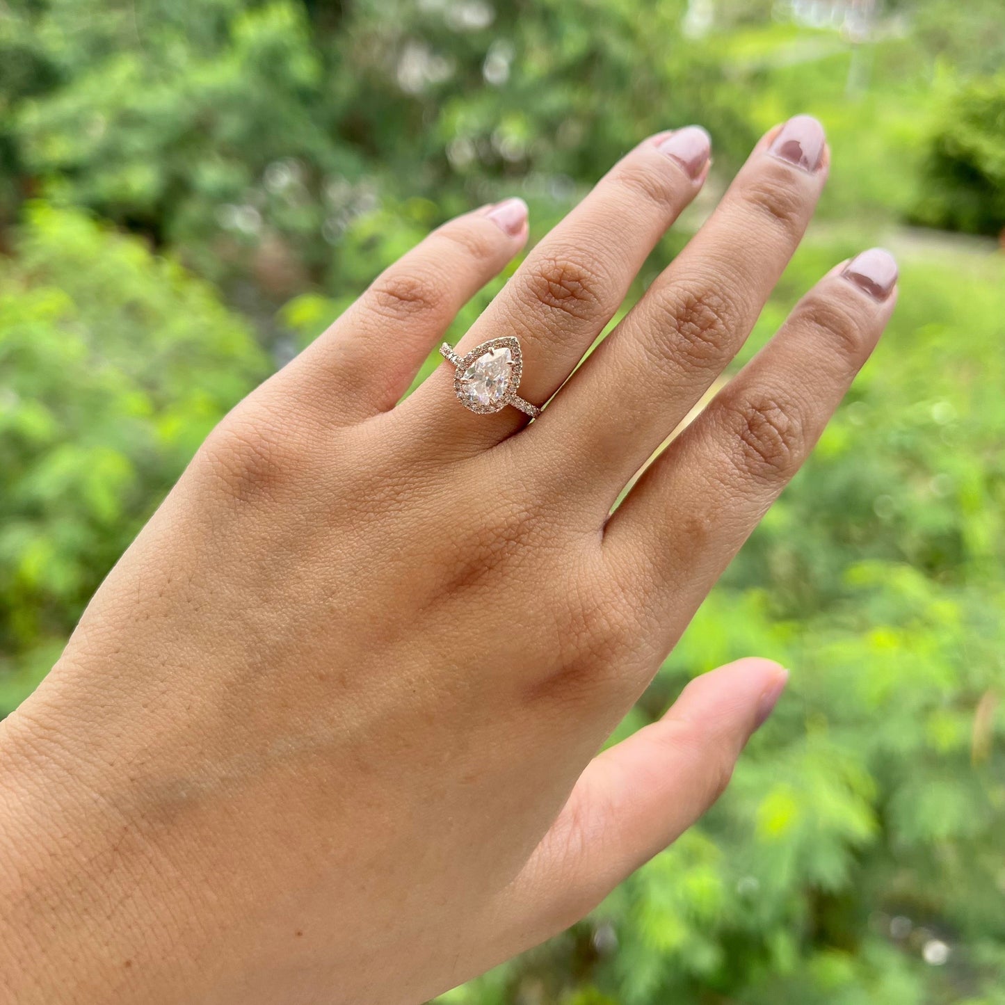 2.1 CT Pear Moissanite Diamond Halo Engagement Ring