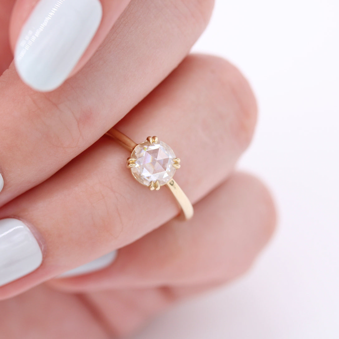 1.0 CT Rose Cut Round Moissanite Diamond Solitaire Engagement Ring