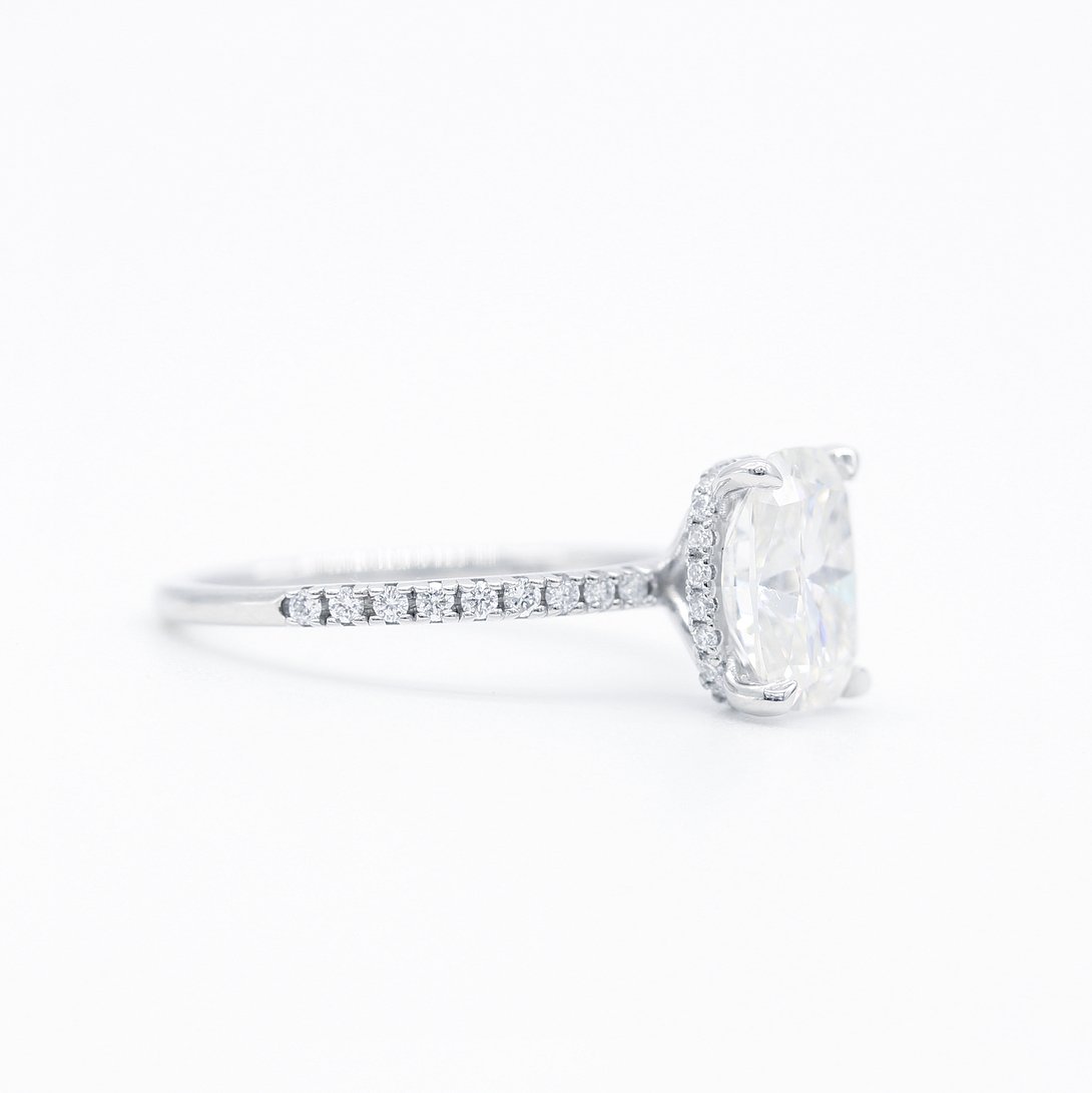 2.01 CT Elongated Cushion Moissanite Diamond Hidden Halo Engagement Ring