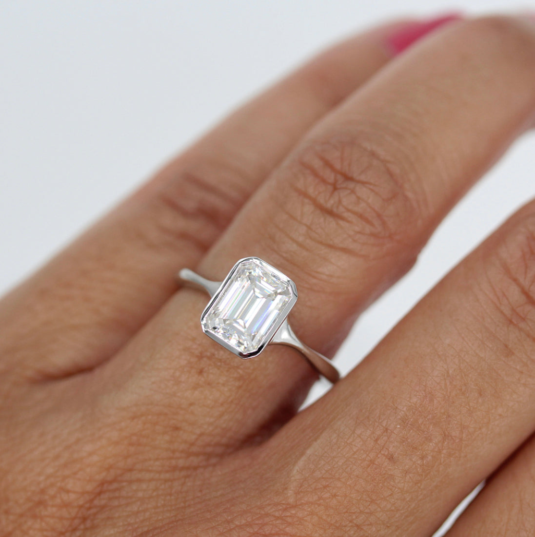 1.55 CT Emerald Moissanite Diamond Bezel Solitaire Engagement Ring